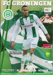 scan matchday programme (programmaboekje) 14.12.2014 | Groningen — Vitesse (NL Eredivisie 2014/15) Tjaronn Chery on cover.