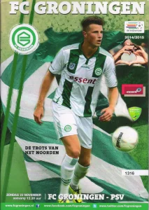 scan matchday programme (programmaboekje) 23.11.2014 | Groningen — PSV Eindhoven (NL Eredivisie 2014/15) Hans Hateboer on cover.