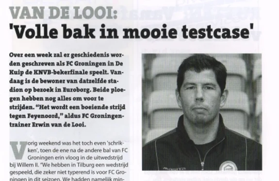 portrait of Erwin van de Looi and the header of his "De Warming Up" column 26.04.2015