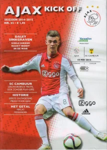 scan matchday programme (programmaboekje) 10.05.2015 | Ajax — SC Cambuur (NL Eredivisie 2014/15) Daley Sinkgraven on cover.