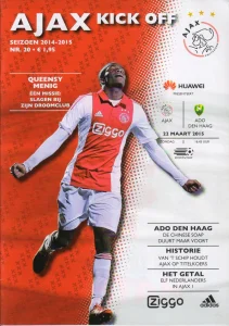 scan matchday programme (programmaboekje) 22.03.2015 | Ajax — ADO Den Haag (NL Eredivisie 2014/15) Queensy Menig on cover.