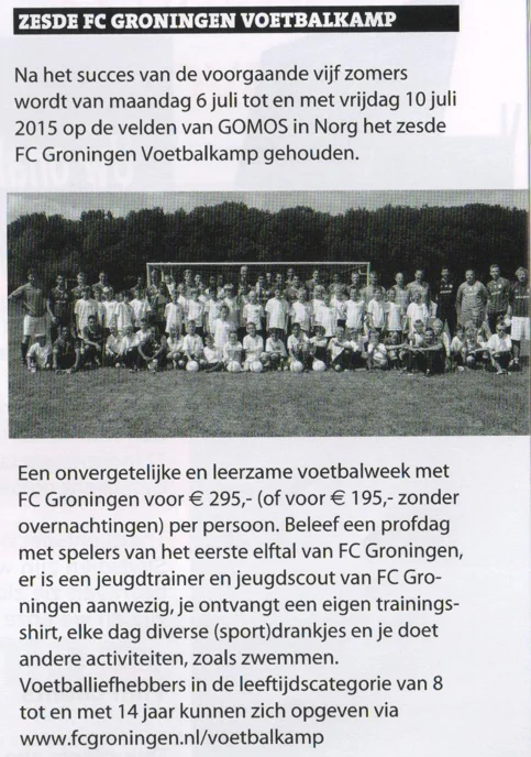 children from the football camp and the accompanying headline "Zesde FC Groningen voetbalkamp
