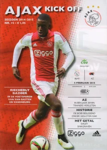 scan matchday programme (programmaboekje) 05.02.2015 | Ajax — AZ Alkmaar (NL Eredivisie 2014/15) Riechedly Bazoer on cover.