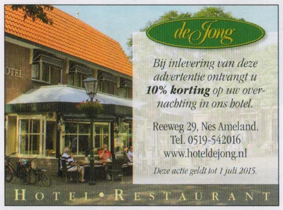 "Hotel de Jong" Ameland 10% discount block from FC Groningen matchday programme 2015