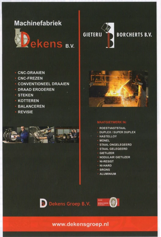  Machinefabriek Dekens B.V. advertisement featuring the sparking metal and industrial lathe machinery 2015