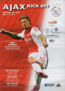 scan matchday programme (programmaboekje) 05.10.2014 | Ajax — PEC Zwolle (NL Eredivisie 2014/15) Niki Zimling on cover.