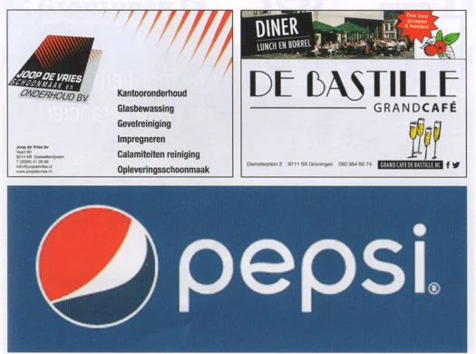 advertisement block for Grand Café De Bastille, including the Pepsi logo and the address details on Damsterplein
