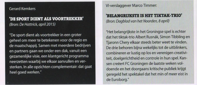 collage of quotes featuring Gerard Kemkers and the sports journalist's mention of the 'Tic-Tac Trio'