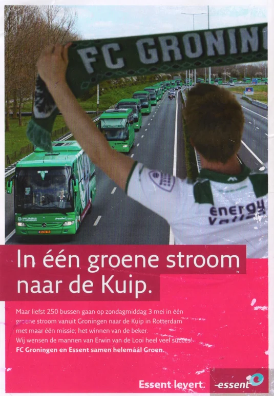  back cover of the matchday programme Groningen Feyenoord April 2015 showing the visual of the green buses on the highway
