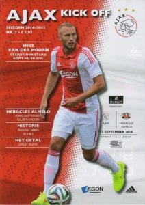 scan matchday programme (programmaboekje) 13.09.2014 | Ajax — Heracles (NL Eredivisie 2014/15). Mike van der Hoorn on cover.