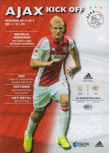 scan matchday programme (programmaboekje) 24.08.2014 | Ajax — PSV Eindhoven (NL Eredivisie 2014/15). Nicolai Boilesen on cover.