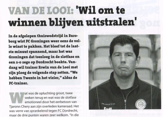 portrait photo of Erwin van de Looi and the first paragraph of his text under the De Warming Up