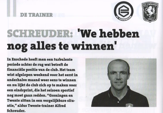 portrait photo of Alfred Schreuder from the page of Groningen Twente 2015 matchday programme.