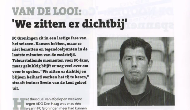 portrait photo of Erwin van de Looi from the top right of the 'De Warming Up' column. Programmaboekje Groningen Dordrecht 2015