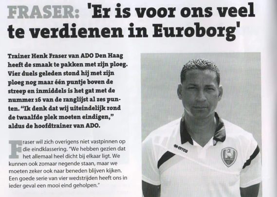  black-and-white portrait of Henk Fraser wearing the Errea ADO Den Haag training kit from Groningen ADO Den Haag 2015 programme