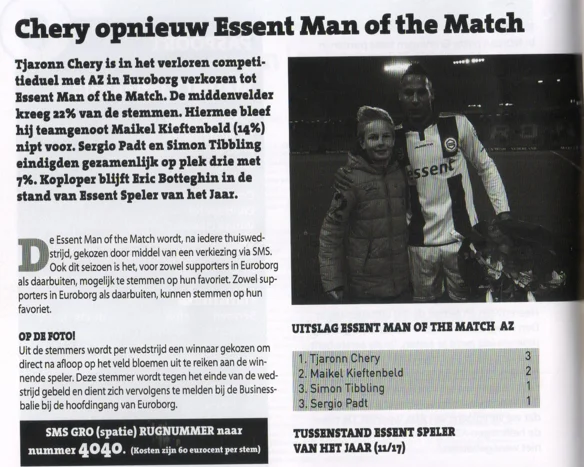 photo of Tjaronn Chery wearing the white-and-green striped FC Groningen kit with the Essent sponsor logo from the programme Groningen ADO Den Haag 2015