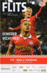 scan matchday programme (programmaboekje) 22.03.2014 | PSV Eindhoven — Roda JC (NL Eredivisie 2013/14) Cover Oscar Hiljemark, Memphis Depay