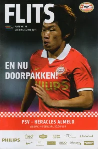 scan matchday programme (programmaboekje) 14.02.2014 | PSV Eindhoven — Heracles (NL Eredivisie 2013/14) Cover Park Ji-sung