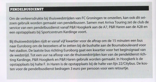 Pendelbusdienst to Euroborg from Groningen programmaboekje 2015