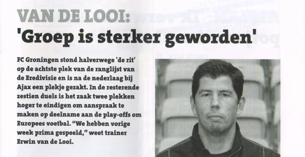 black-and-white portrait photo of Erwin van de Looi from the top right of page 5, including his name in the headline above it