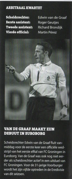 black-and-white portrait of referee Edwin van de Graaf from Groningen Utrecht 2015 programme