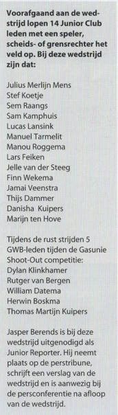 Junior Club for Groningen Utrecht 25 January 2015 match