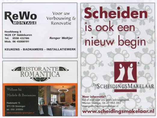 "Ristorante Romantica" advertisement and the "Scheiden is ook een nieuw begin" (De ScheidingsMakelaar) advertisement 