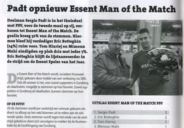 Sergio Padt opnieuw Essent Man of the Match