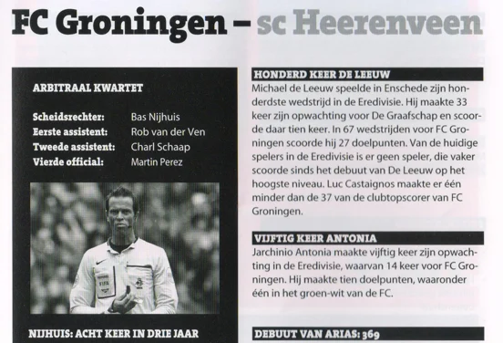 'NIJHUIS: ACHT KEER IN DRIE JAAR' including the small portrait photo of referee Bas Nijhuis in his KNVB uniform.