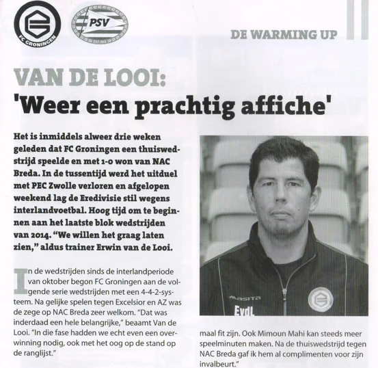 VAN DE LOOI: 'Weer een prachtig affiche'
