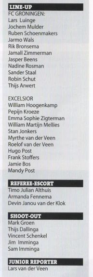 kids assigned to "FC GRONINGEN" and those assigned to "EXCELSIOR