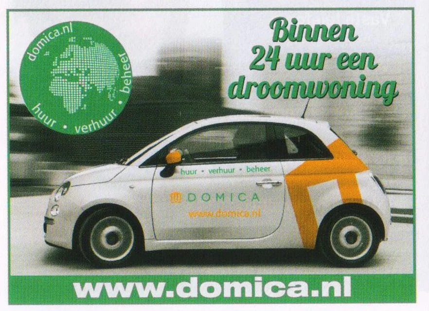 Domica advertisement with the slogan 'Binnen 24 uur een droomwoning'