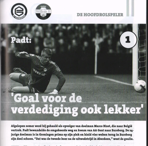 Sergio Padt , right above the headline 'Goal voor de verdediging ook lekker'