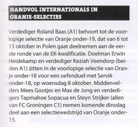 HANDVOL INTERNATIONALS IN ORANJE-SELECTIES FC Groningen 2014