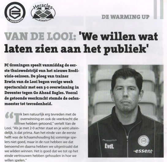 Erwin van de Looi interview page scan from FC Groningen vs Heracles programme 2014