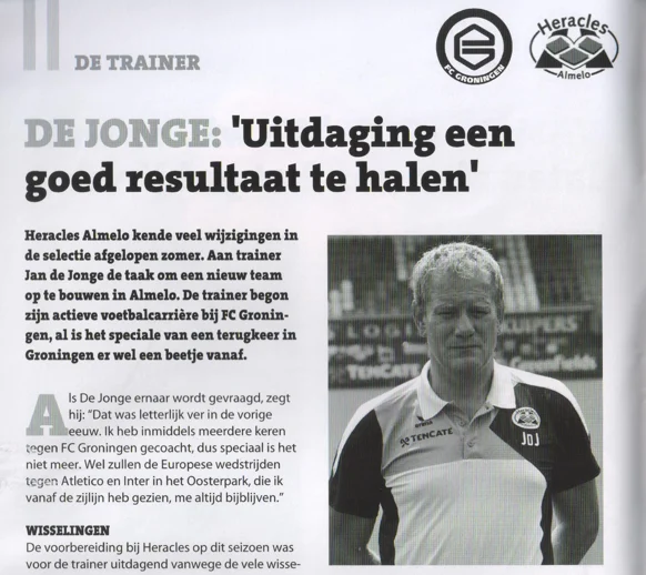 Jan de Jonge interview page scan from FC Groningen vs Heracles programme 2014