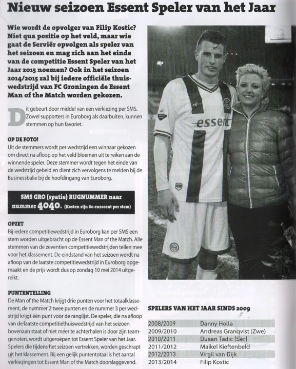 FC Groningen Player of the Year past winners list scan from matchday programme 2014