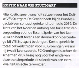 Filip Kostic transfer announcement to VfB Stuttgart scan from FC Groningen matchday programme 2014