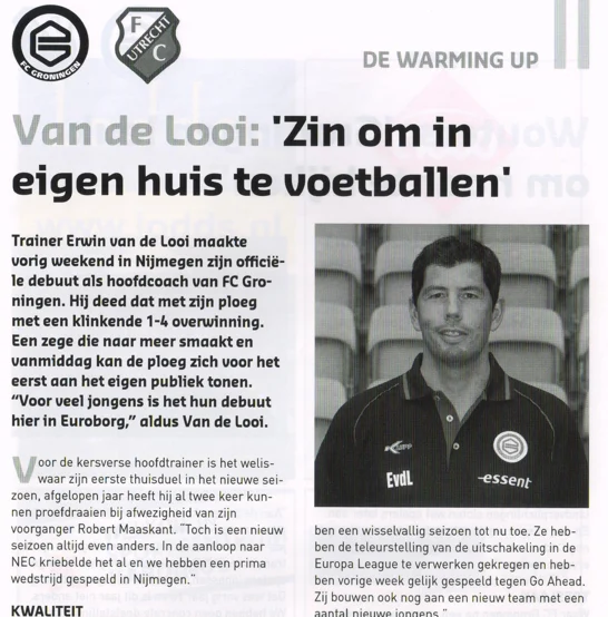 Erwin van de Looi profile page scan from FC Groningen vs FC Utrecht programme 2013