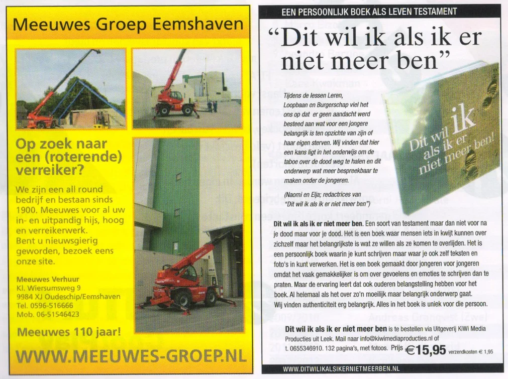 Meeuwes Groep Eemshaven and Legacy planning book advertisement scan from FC Groningen matchday programme 2013