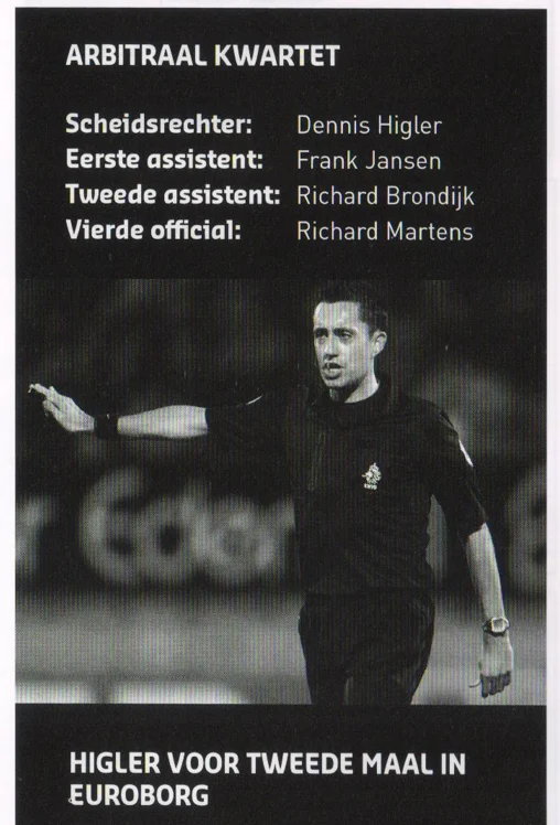 Referee Dennis Higler scan from FC Groningen programme 2013