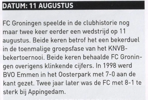 August 11 historical match facts scan from FC Groningen programme 2013