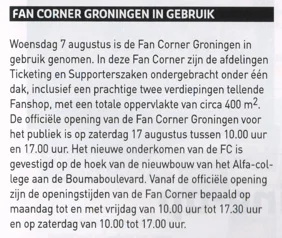 Fan Corner Groningen opening announcement scan from 2013 matchday programme