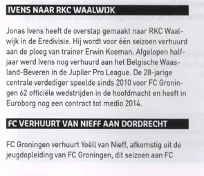 Jonas Ivens and Yoell van Nieff loan announcement scan from FC Groningen programme 2013