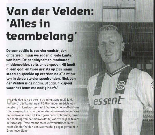 Nick van der Velden interview portrait scan from FC Groningen programme 2013
