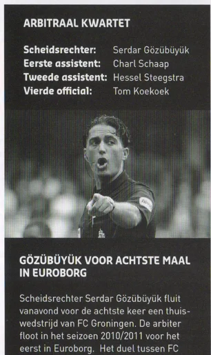 Referee Serdar Gozubuyuk profile text scan from FC Groningen programme 2013