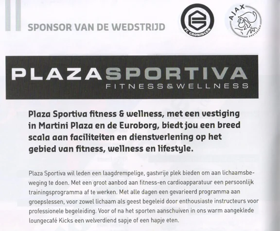 Plaza Sportiva fitness advertisement scan from FC Groningen matchday programme 2013