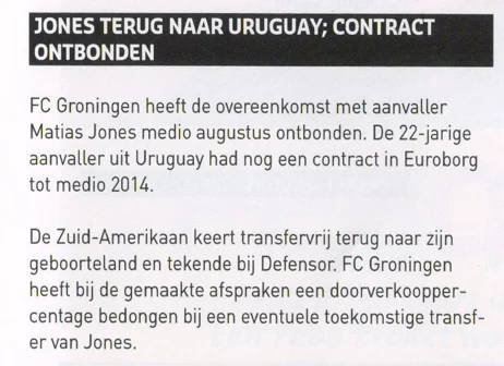 Matias Jones contract termination news scan from FC Groningen programme 2013