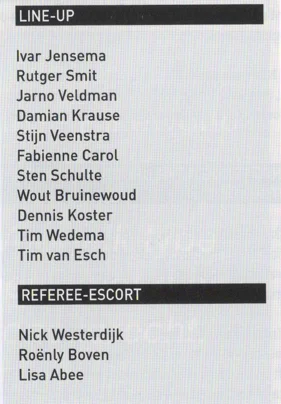 Junior Club line-up and referee escort names scan from FC Groningen programme 2013
