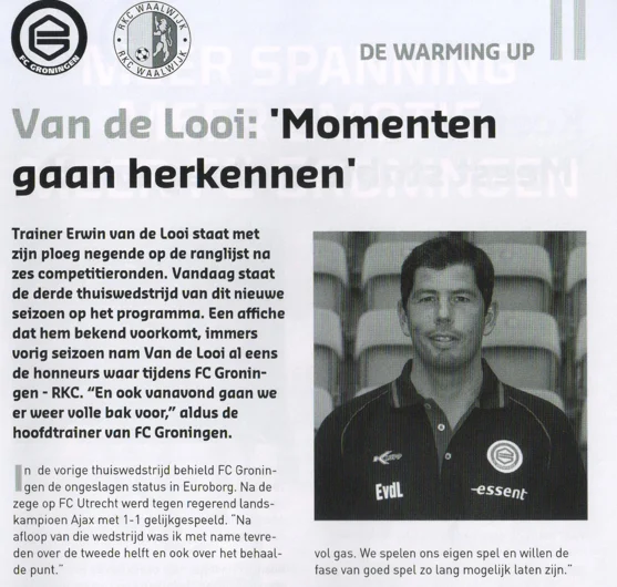 Erwin van de Looi column mentioning Jonas Ivens scan from FC Groningen programme 2013